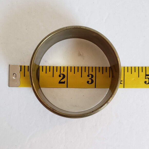 2pcs Vintage BRASS & WOOD Bangles Bracelets Wide Minimalist Modernist - Picture 4 of 12